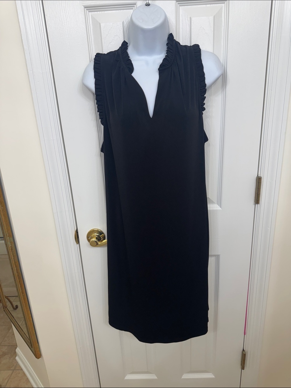 Michael Michael Kors Black Sleeveless Shift Dress with Ruffle Trim